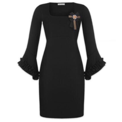 Μαύρο φόρεμα με μανίκια καμπάνα Rinascimento