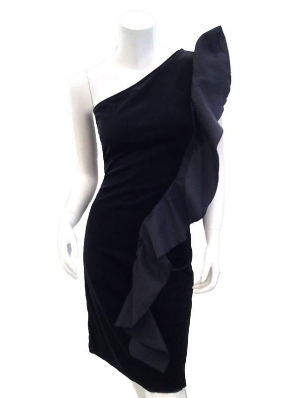 Μαύρο βελούδινο φόρεμα με έναν ώμο Yiasu