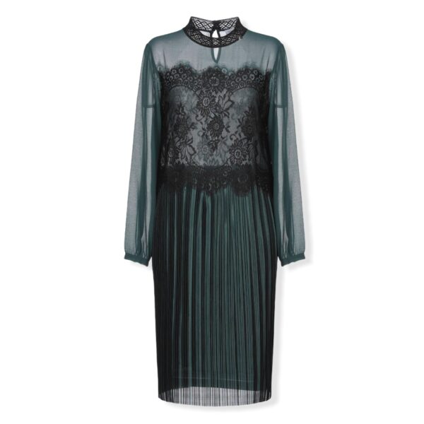 Πράσινο πλισέ φόρεμα με δαντέλα Rinascimento
