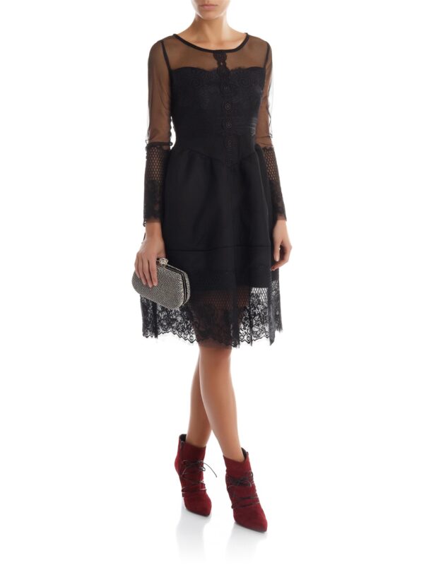Μαύρο φόρεμα από τούλι και δαντέλα Rinascimento