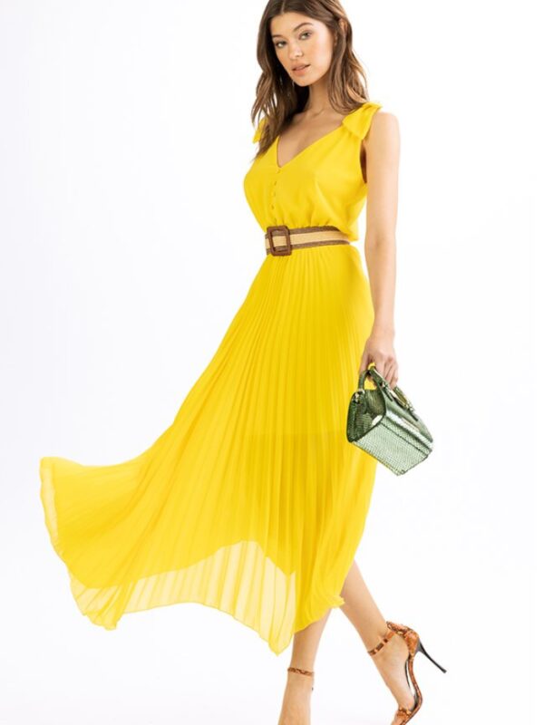 Κίτρινο πλισέ φόρεμα Yellow Rinascimento