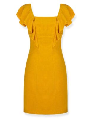 Κίτρινο μίνι φόρεμα με βολάν Rinascimento