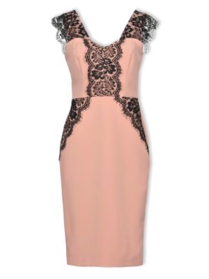 Ροζ στενό φόρεμα με δαντέλα Rinascimento