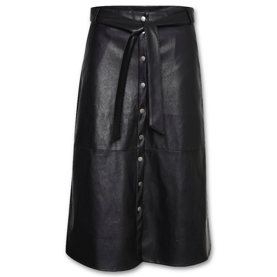 Μαύρη δερμάτινη φούστα μίντι Sumi Kaffe