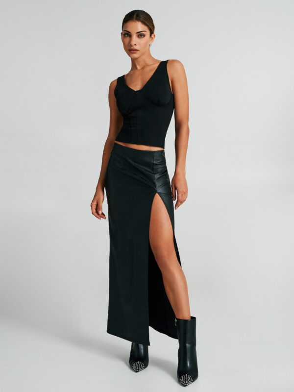 Μαύρη δερμάτινη φούστα με σκίσιμο Rinascimento