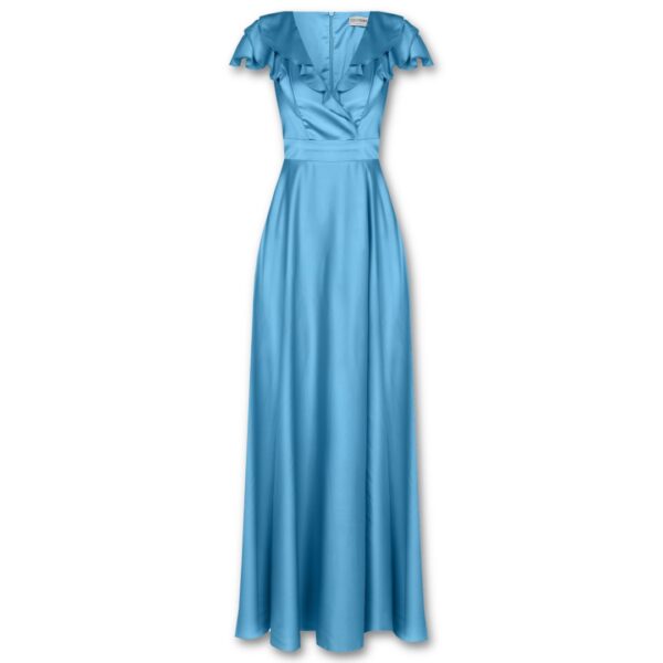 Γαλάζιο μακρύ σατέν φόρεμα Rinascimento