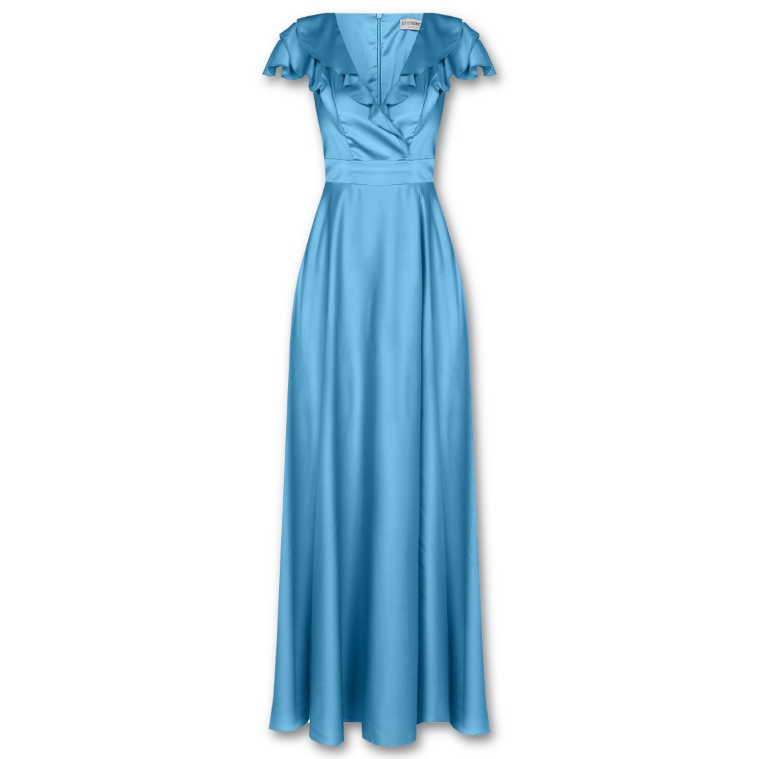 Γαλάζιο μακρύ σατέν φόρεμα Rinascimento