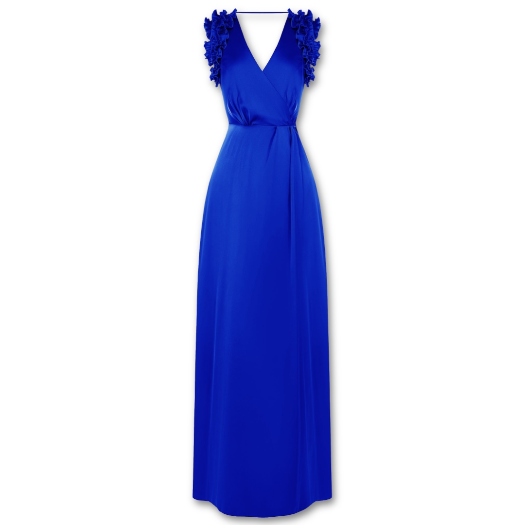 Μπλε ηλεκτρίκ σατέν μακρύ φόρεμα Rinascimento