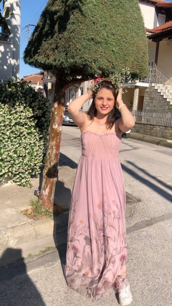 Μακρύ ροζ φόρεμα τούλι Rinascimento
