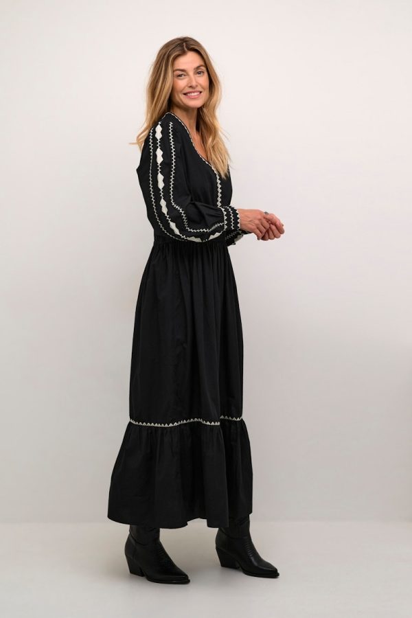 Μαύρο boho φόρεμα ποπλίνα Gwen Cream