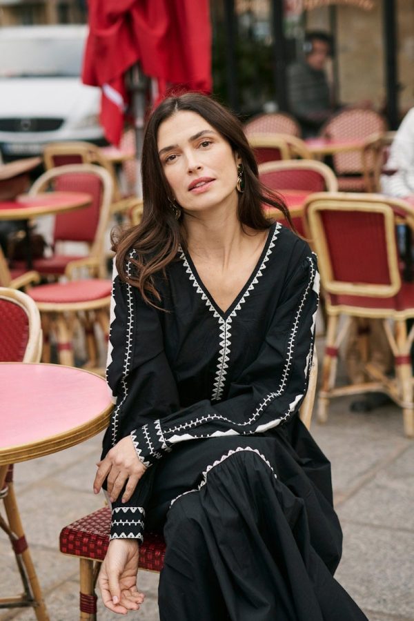 Μαύρο boho φόρεμα ποπλίνα Gwen Cream