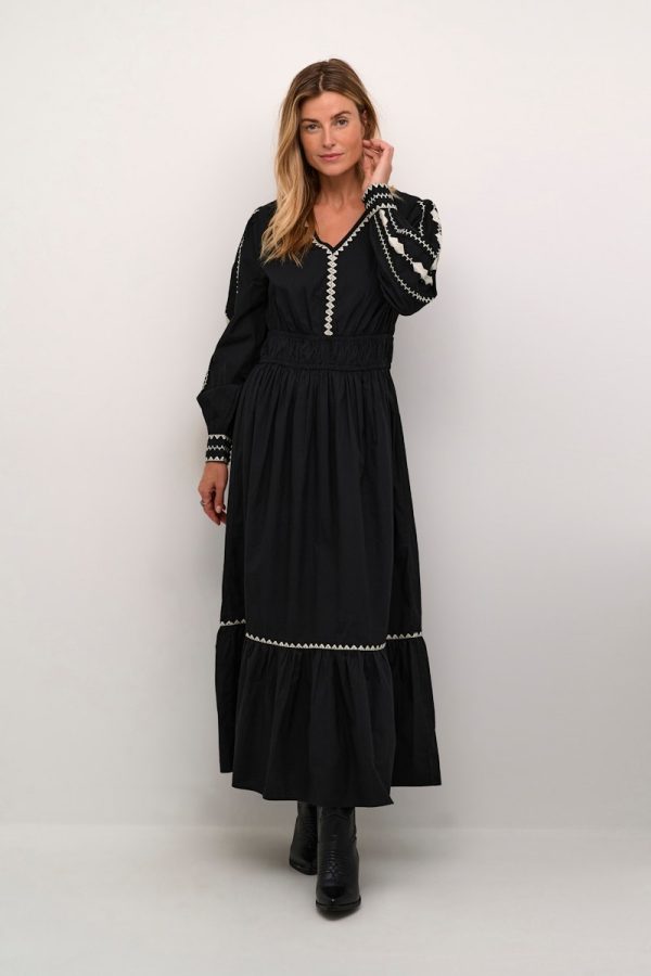 Μαύρο boho φόρεμα ποπλίνα Gwen Cream