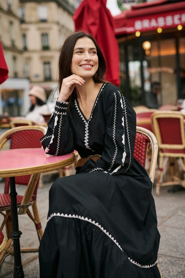 Μαύρο boho φόρεμα ποπλίνα Gwen Cream