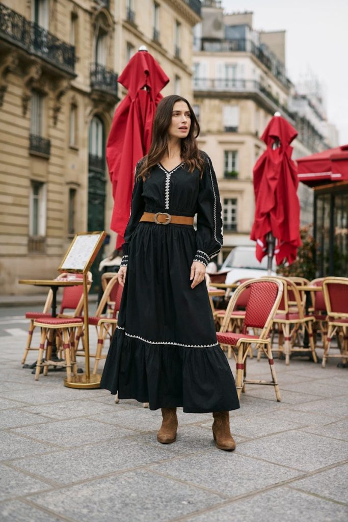 Μαύρο boho φόρεμα ποπλίνα Gwen Cream