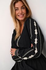 Μαύρο boho φόρεμα ποπλίνα Gwen Cream