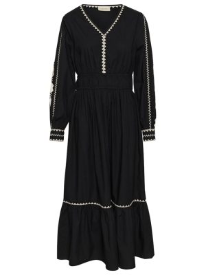 Μαύρο boho φόρεμα ποπλίνα Gwen Cream
